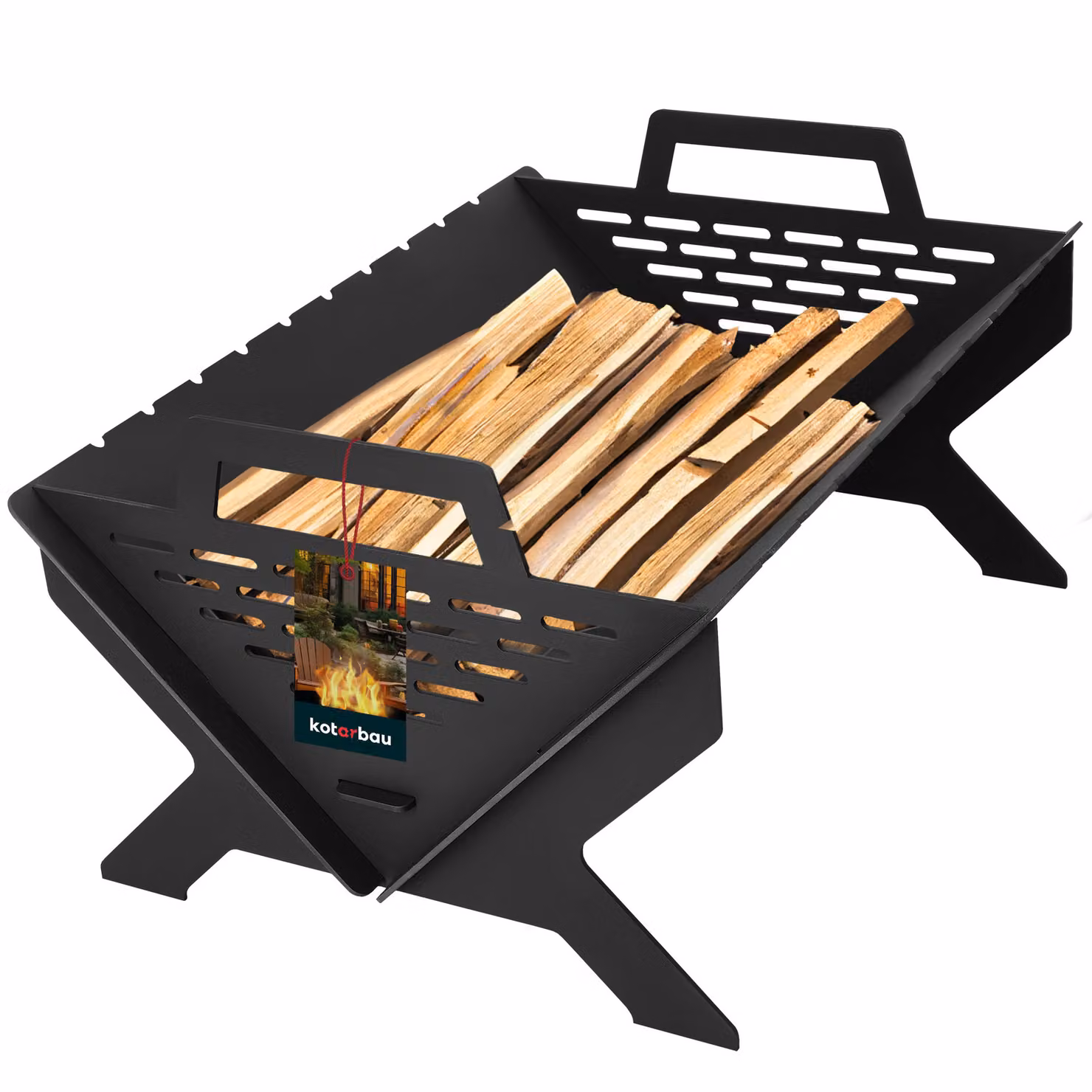 KOTARBAU® Ciotola per fuoco da campeggio pieghevole Barbecue da giardino 50 cm x 35 cm lamiera d'acciaio resistente al calore colore Ciotola per fuoco pieghevole