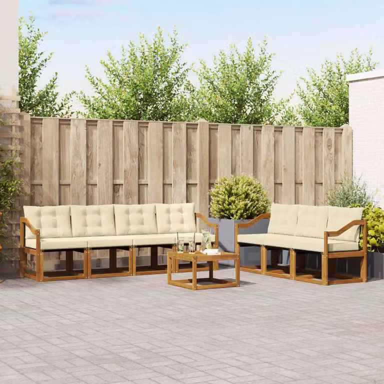 vidaXL Set di divani da esterno 8 pz in legno di acacia con cuscini, colore beige e marrone