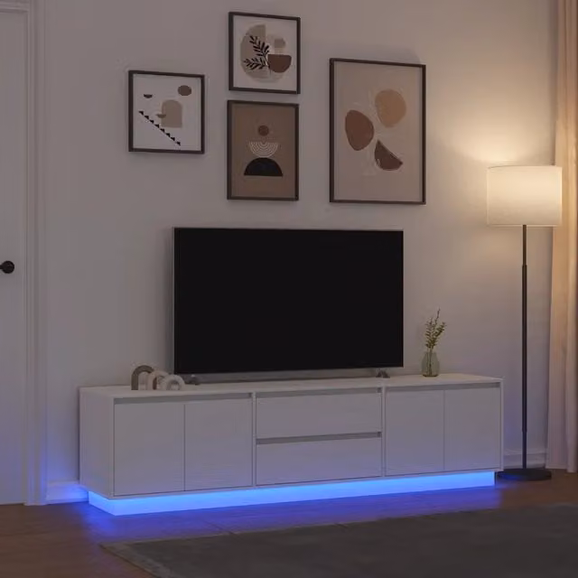 Mobile Porta TV con Luci LED-Credenza per TV Bianco 193,5x41x50 cm