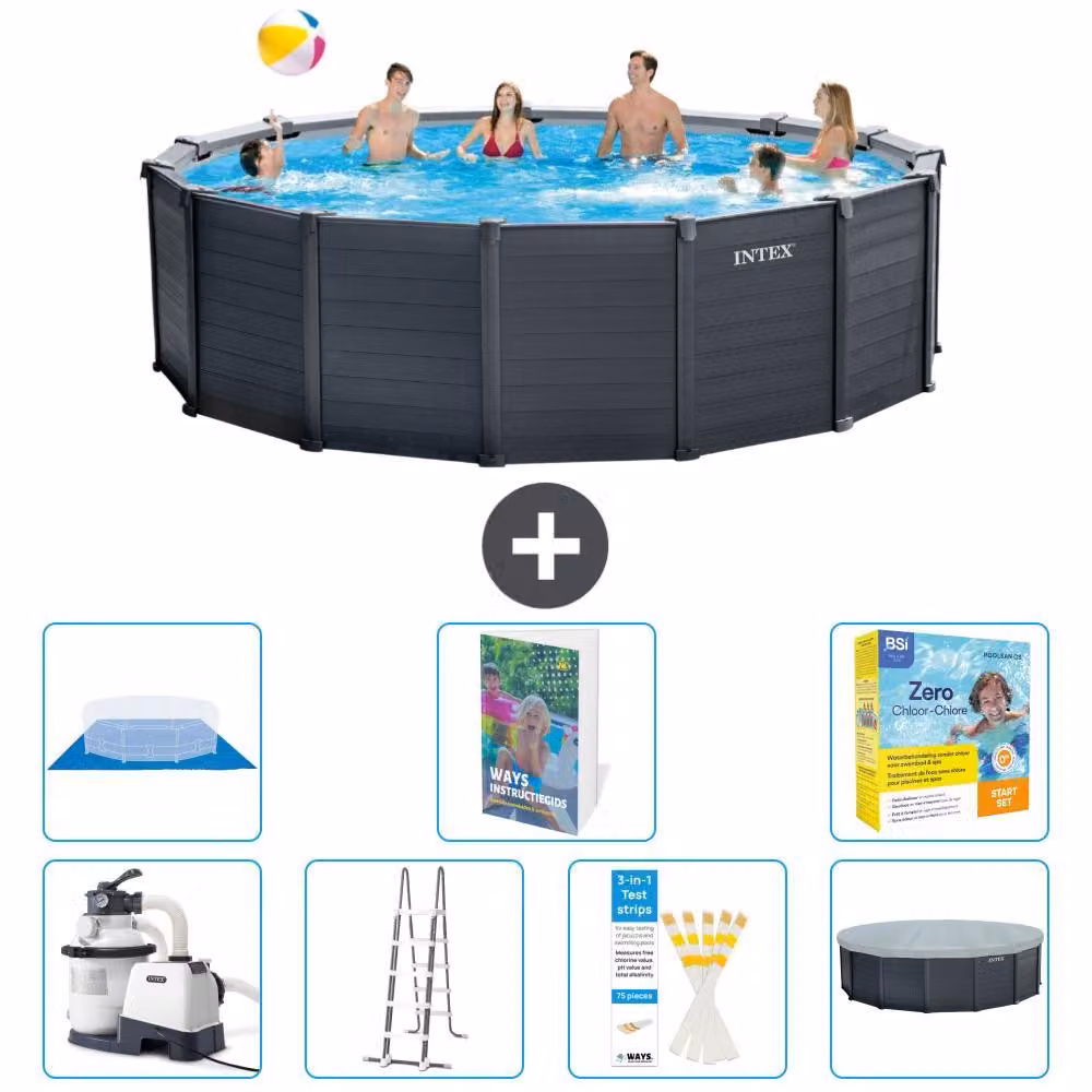 Pannello per piscina in grafite, modello Rund - 478x124 cm - composto da 6 elementi, codice S546