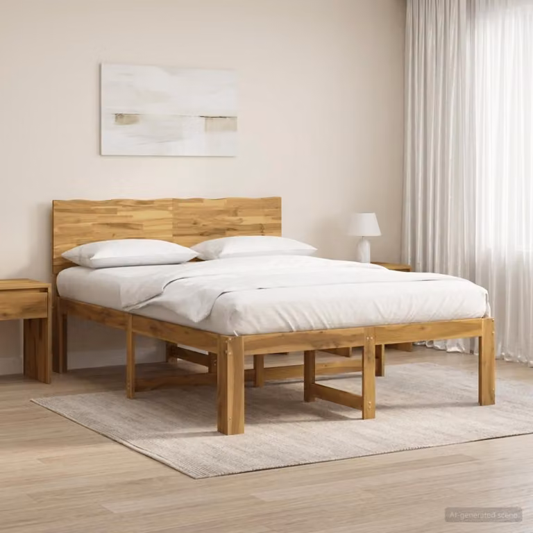 Letto matrimoniale con testiera ROSTOCK vidaXL in legno di acacia, Bianco, L 150 x P 200 x H 91 cm