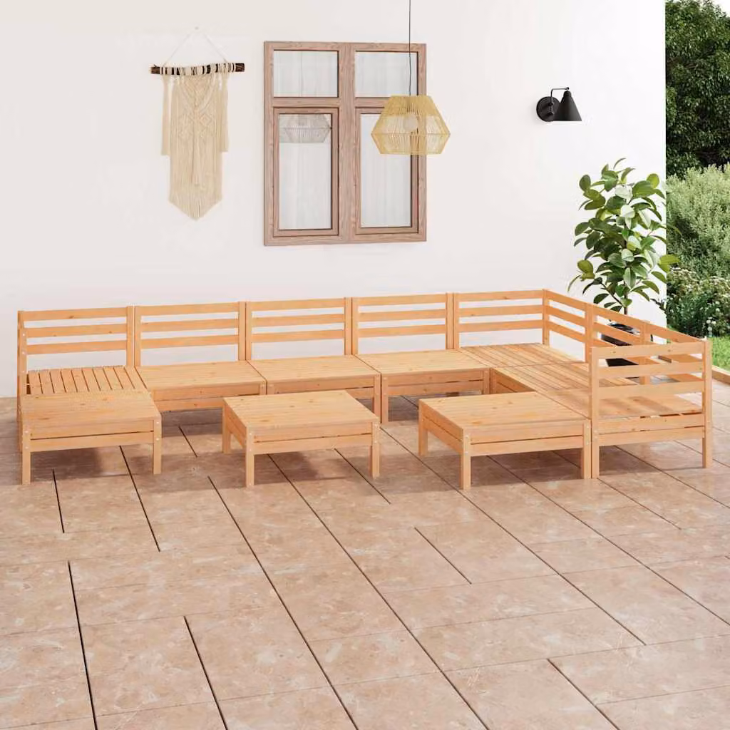 Set Salotto da Giardino vidaXL 10 pz in Legno di Pino Marrone con Cuscini e Configurazione a L