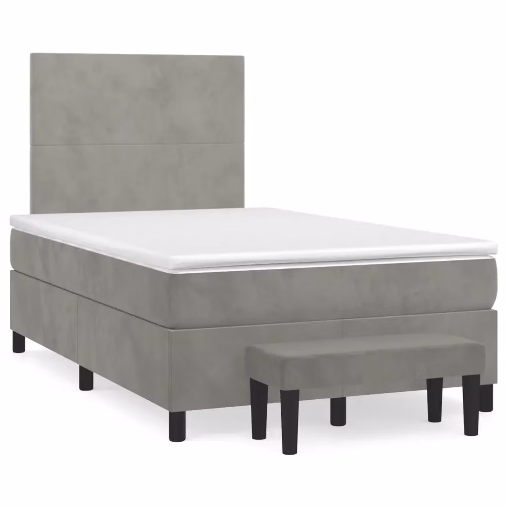 Letto Ibrido con Giroletto a Molle e Materasso vidaXL in Velluto Grigio e Bianco L/P: 120 x 200 cm – 2