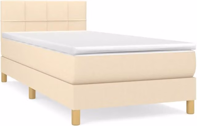 Letto singolo | Letto per adulti | Giroletto a Molle con Materasso Crema 90x190 cm in Tessuto