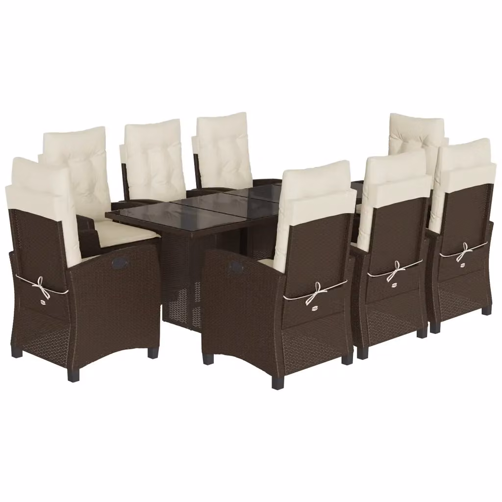 Set da pranzo da giardino vidaXL in polyrattan marrone e bianco con 9 pezzi e cuscini – 2