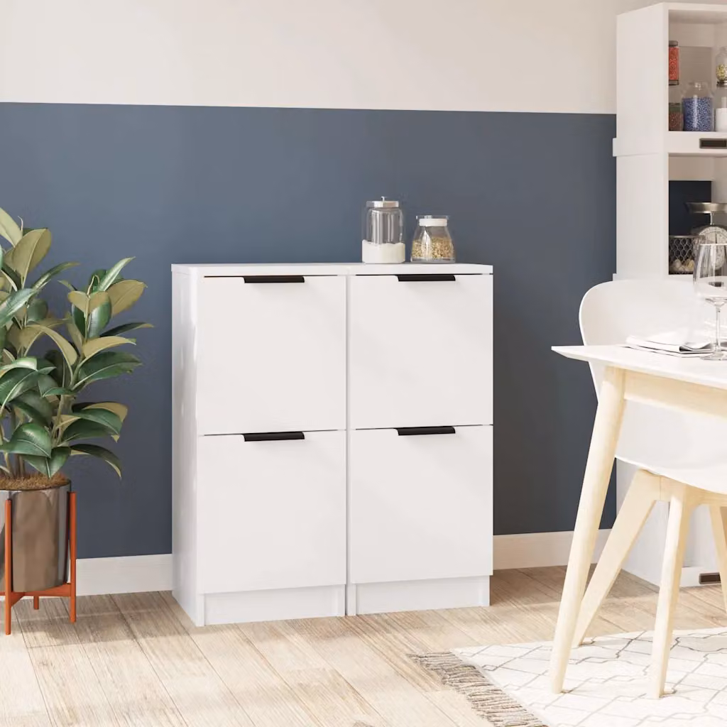 Set di 2 credenze bianche vidaXL in legno multistrato con design minimalista da appendere a parete, L/P/H: 30 x 30 x 70 cm