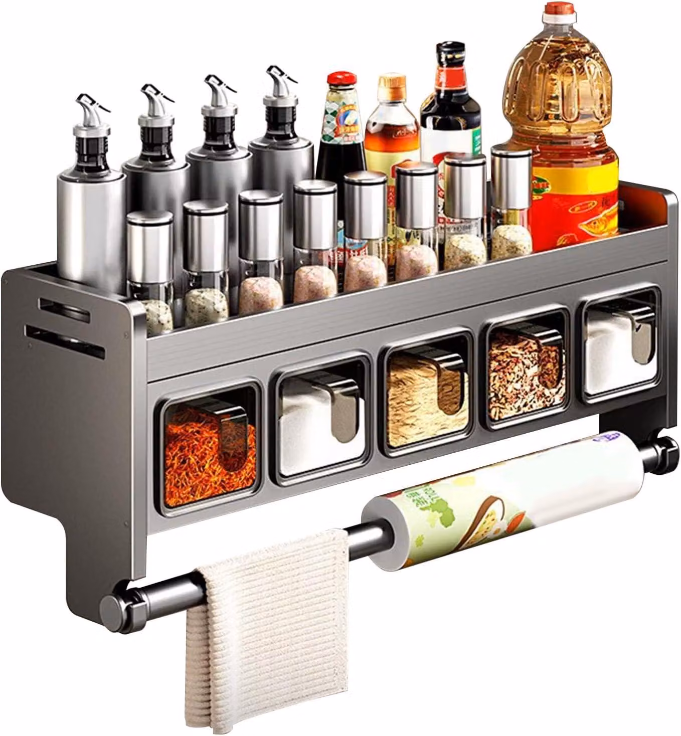 Scaffale da parete per erbe aromatiche, con contenitore per erbe, in acciaio inossidabile, senza necessità di foratura, confezione singola, ideale per la cucina