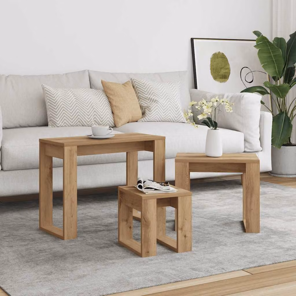 Set di 3 Nidi di Tavoli vidaXL in Legno Rovere Marrone con Design Scandinavo