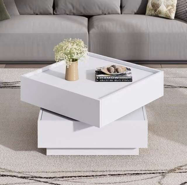 Tavolino da salotto girevole MODFU bianco con 2 cassetti L/P/H: 60 x 60 x 38 cm