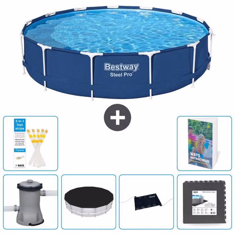 Piscina gonfiabile Bestway Steel Pro, rotonda, dimensioni 396x84 cm, composta da 5 parti, modello S195