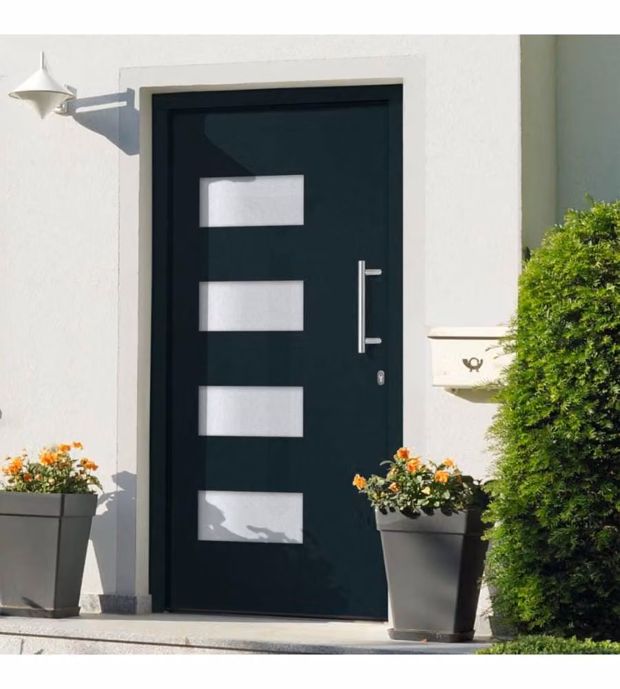 Porta d'Ingresso Moderna vidaXL in Alluminio e Plastica Antracite L: 110 cm, H: 210 cm – 1
