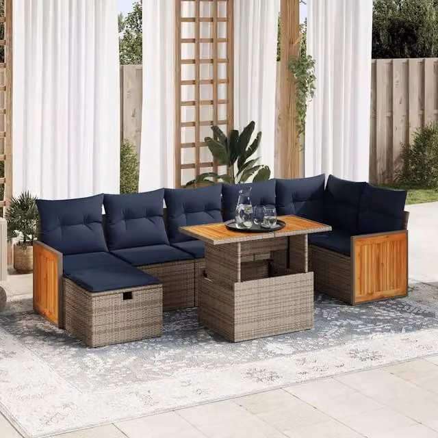 Set Divani Giardino 8 pz con Cuscini Grigio Polyrattan Acacia 3328167