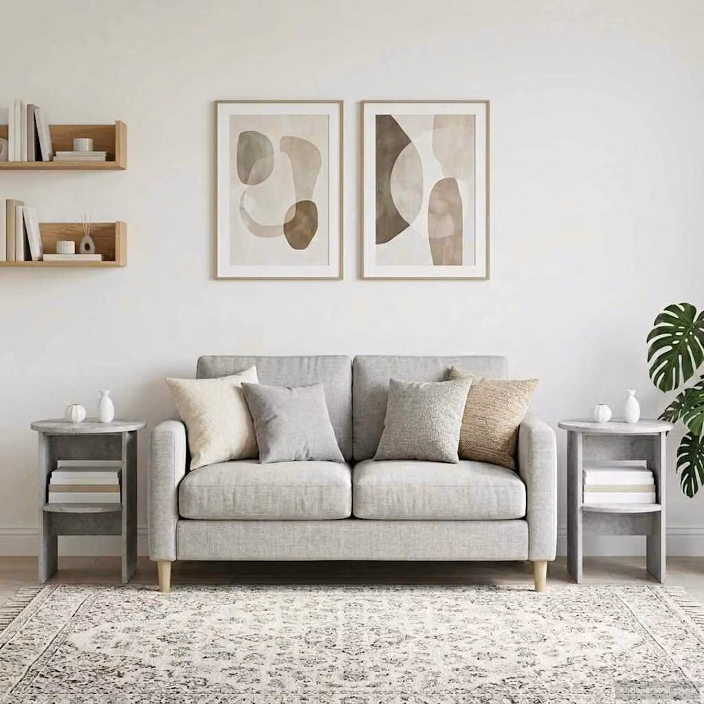 Set di 2 tavolini laterali mobili vidaXL in stile moderno, colore grigio cemento, Ø40 x 50 cm