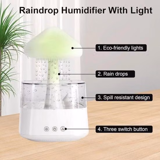 Diffusore di Aria e Aromaterapia con Lampada a LED da Notte - Nuvola di Pioggia con 7 Colori