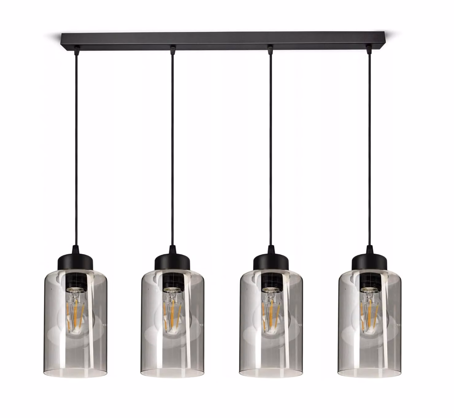 FKL DESIGN Home Deco plafoniera Plafoniera nera a 4 luci E27 con paralume in vetro della serie N535 (DDH4)