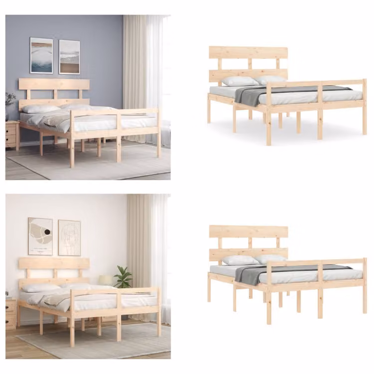 vidaXL Letto senior con testiera in legno massiccio - Letto senior - Letti senior - Letto per anziani - Letti per anziani