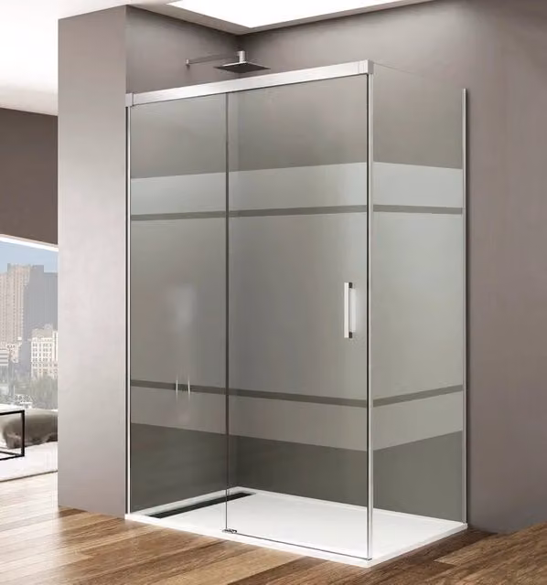 Box doccia angolare BASI rettangolare con vetro Frost e finitura cromo lucido, L/P: 180 x 90 cm
