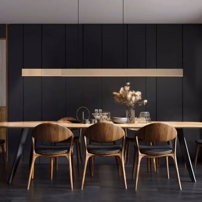 Lampada a sospensione LED Pure Moto Rise Paul Neuhaus, regolabile in altezza, dimmerabile con telecomando, finitura legno e oro/ottone – 2