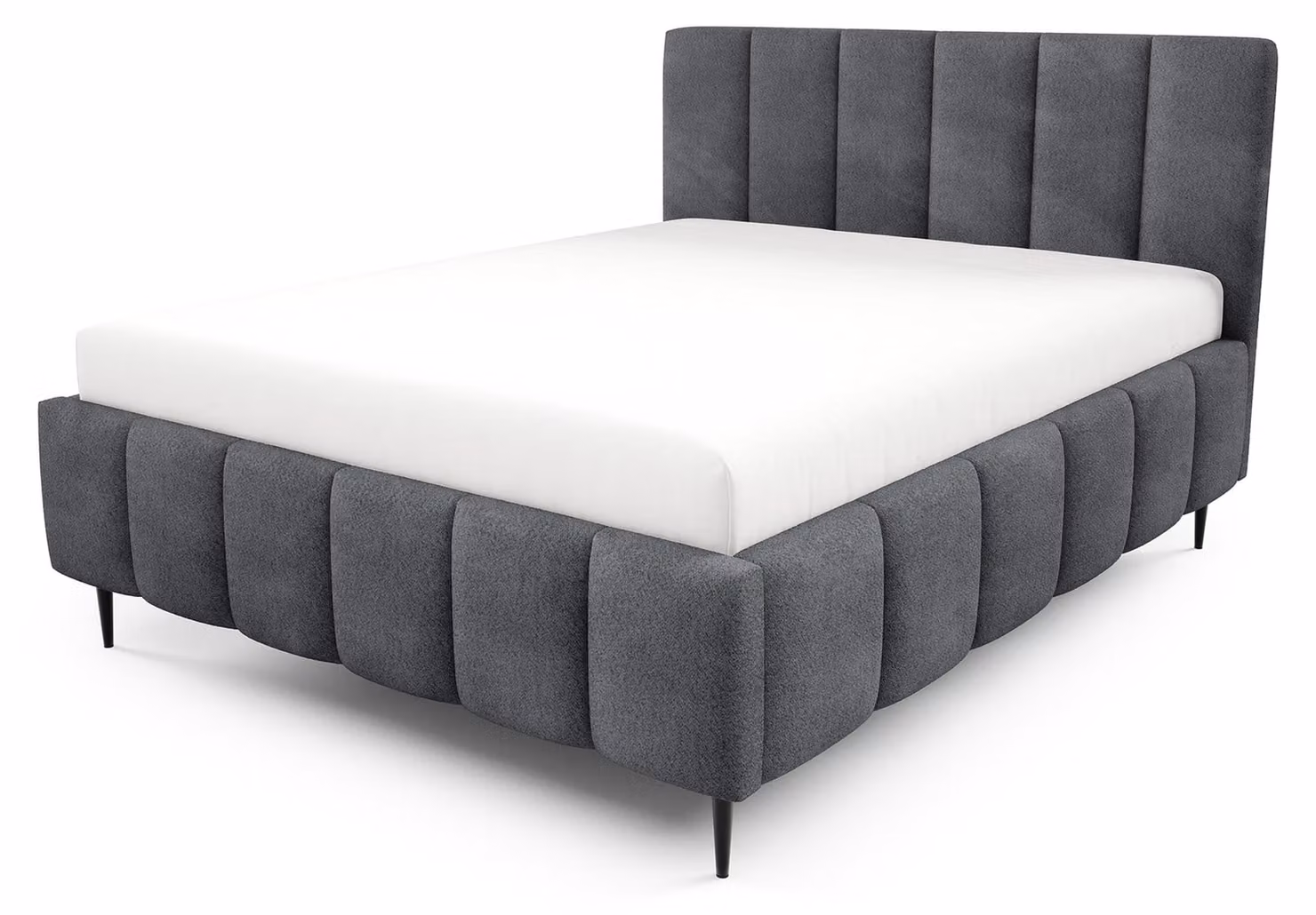 Letto imbottito con contenitore integrato, modello Nerom, finitura grafite, dimensioni 160 x 200 cm