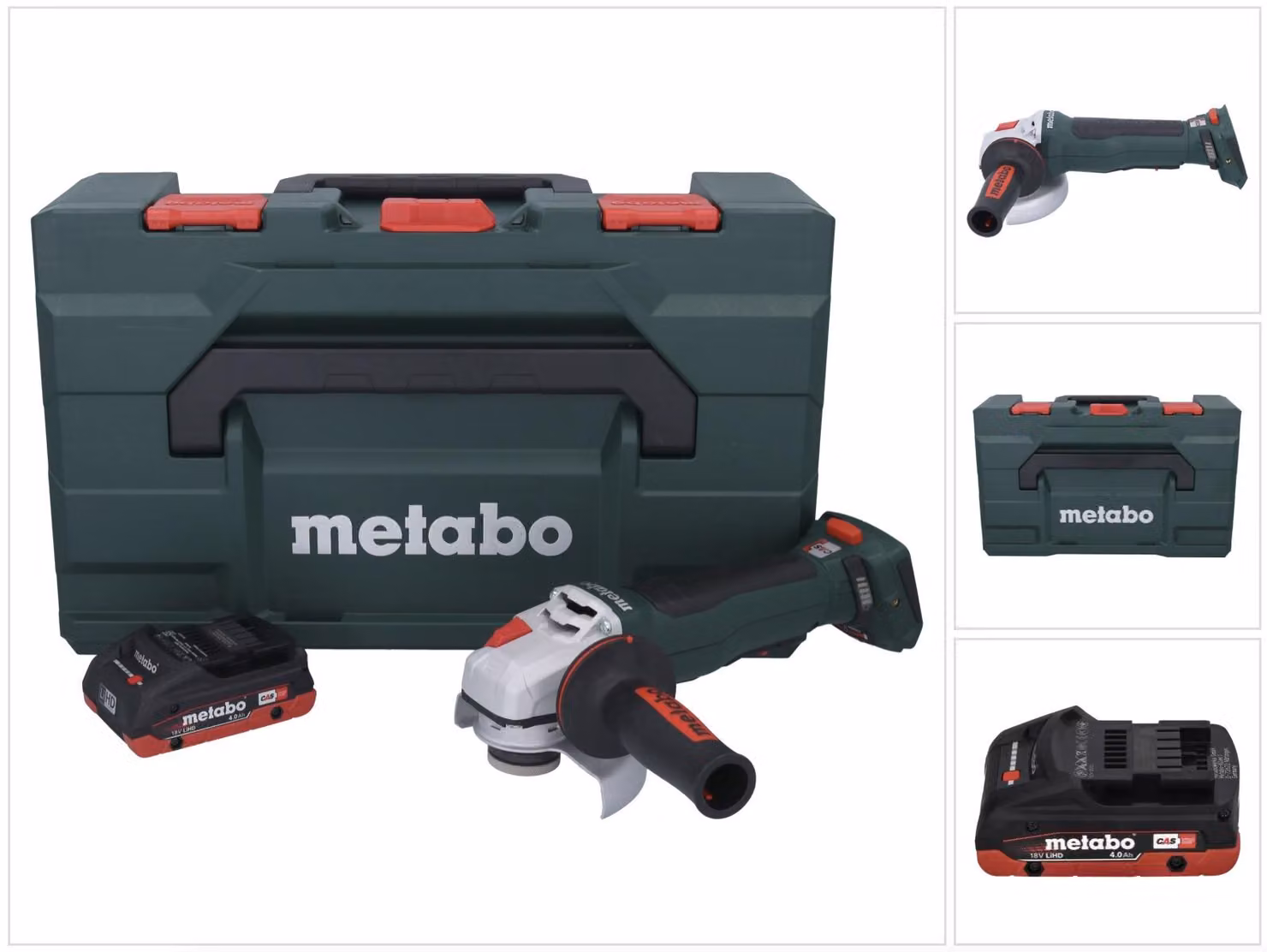Smerigliatrice angolare a batteria Metabo WPB 18 LT BL 11-125 Quick 18 V 125 mm brushless + 1 batteria da 4,0 Ah + metaBOX - senza caricabatterie