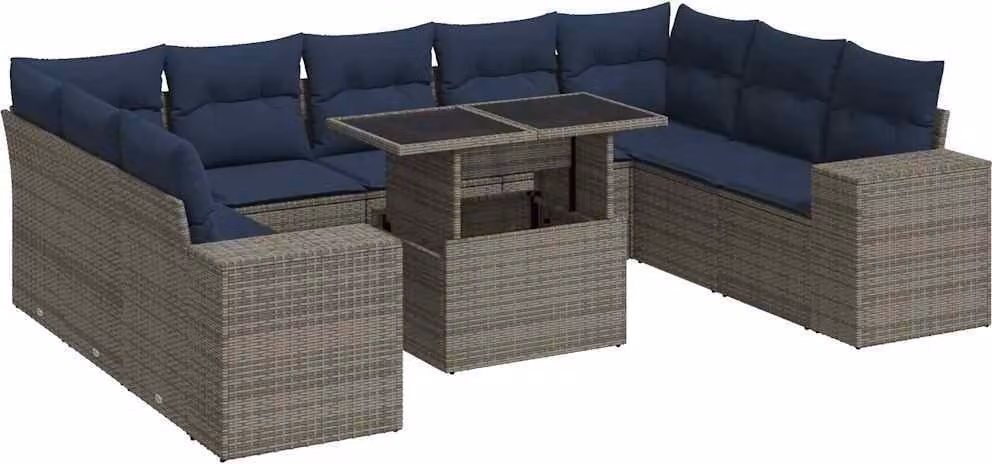 Divano Giardino 10 pz con Cuscini Grigio in Polyrattan Acacia