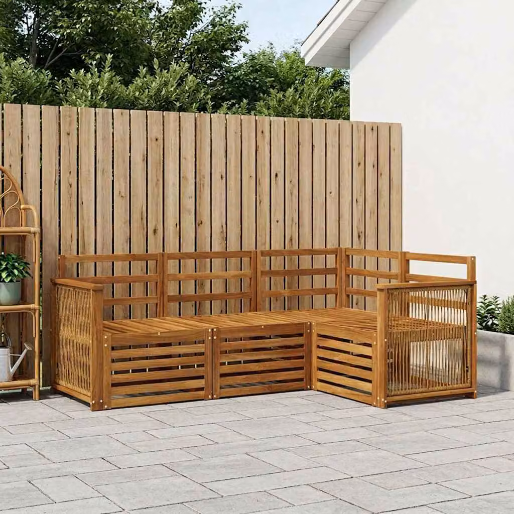 Set di divani da esterno vidaXL a forma di L composto da 4 pezzi in legno di acacia marrone con tessuto in poliestere resistente ai raggi UV