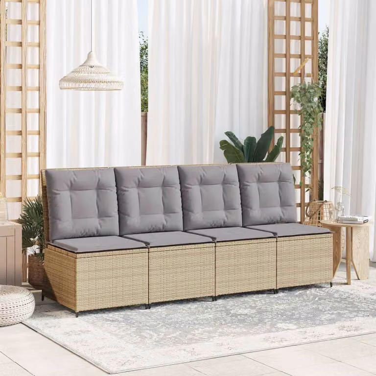 Divano da giardino moderno vidaXL in rattan e metallo, beige e grigio