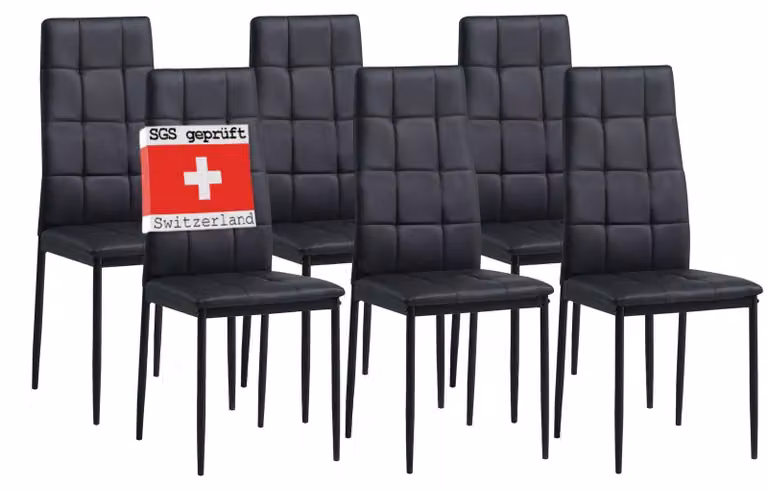 Sedie da pranzo Albatros RIMINI set di 6, nero - Elegante design italiano, sedia imbottita con rivestimento in Pelle finta, moderna ed elegante al tavolo da pranzo - sedia da cucina sala da pranzo alta capacità di carico