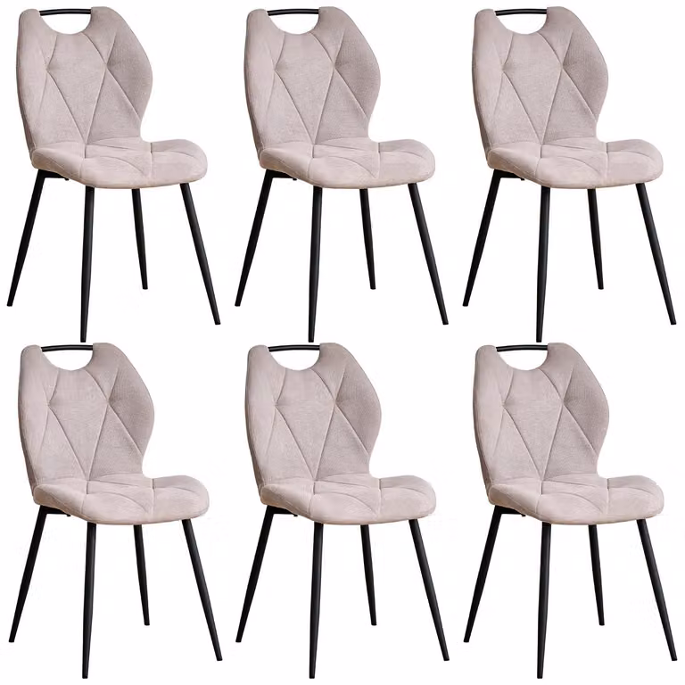 Set di 6 sedie da pranzo - Sedia imbottita - Stile scandinavo - Rivestimento in lino imbottito - Gambe in metallo - Beige