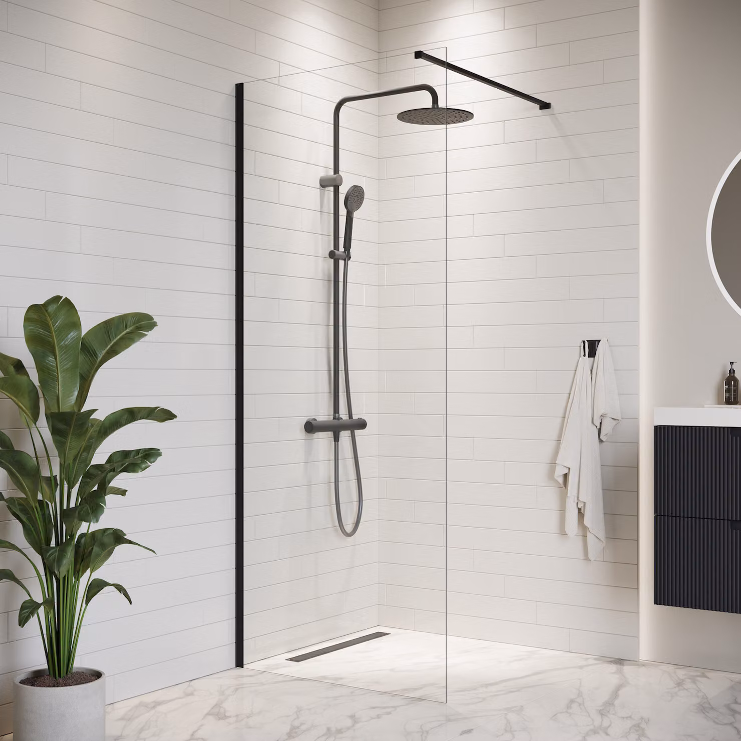 Badplaats Parete Doccia Florida 90 x 200 cm - Nero - Doccia Walk-In 8 mm Vetro di Sicurezza