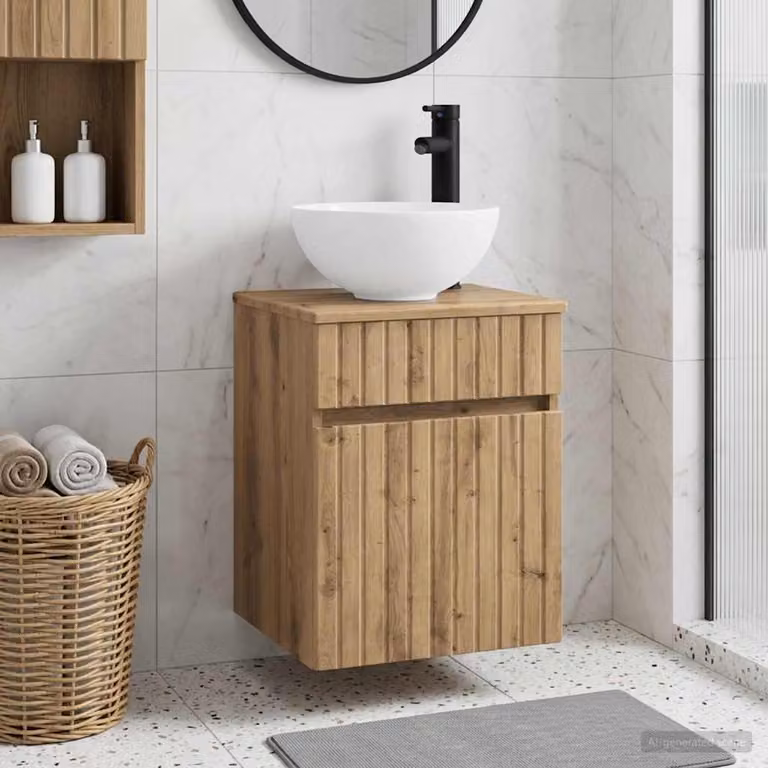 Mobile lavabo da parete vidaXL in rovere marrone con cassetti e ante, stile moderno, L: 39 cm, P: 35 cm, H: 63 cm