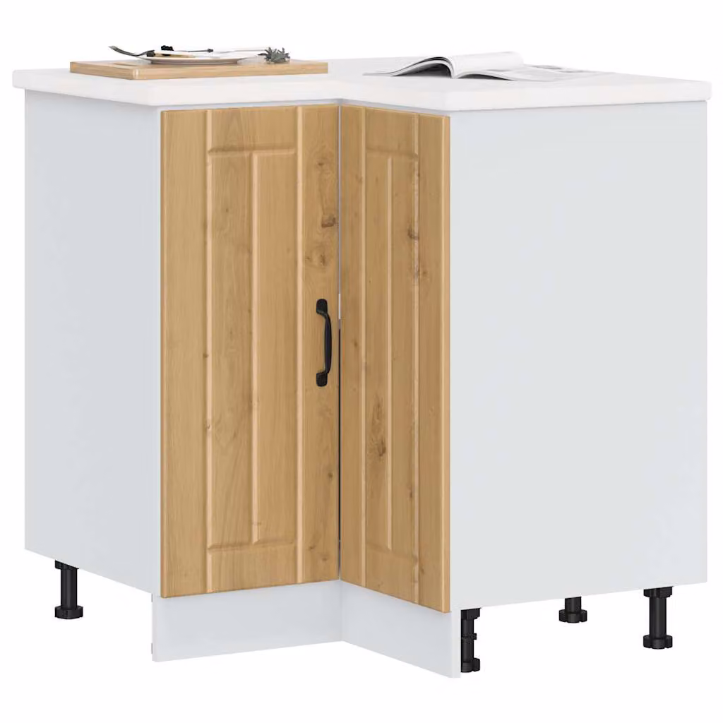 Base ad angolo per cucina vidaXL Lucca, design moderno in MDF, bianco e marrone, H 81,5 x L 75,5 x P 75,5 cm