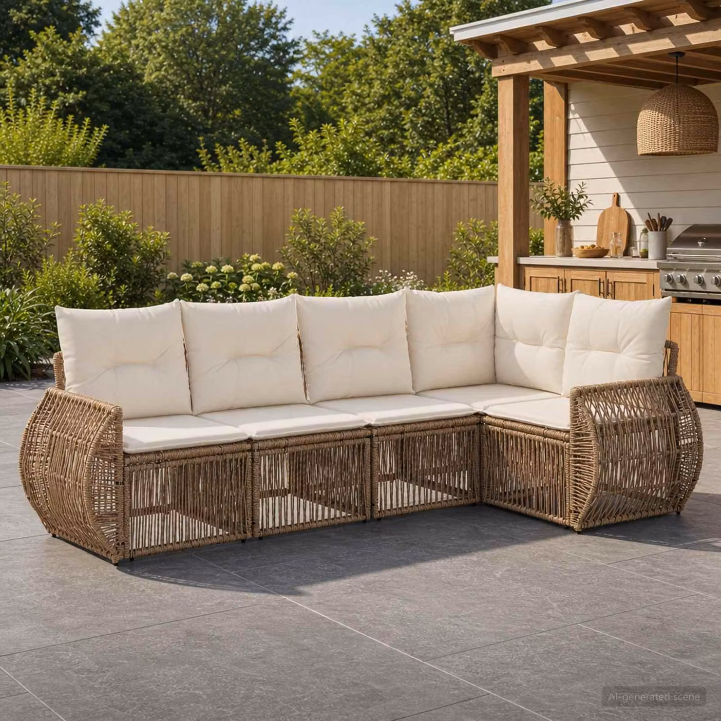 Maison Exclusive - Set da giardino composto da 5 pezzi. Divano da giardino in rattan sintetico, color beige e crema
