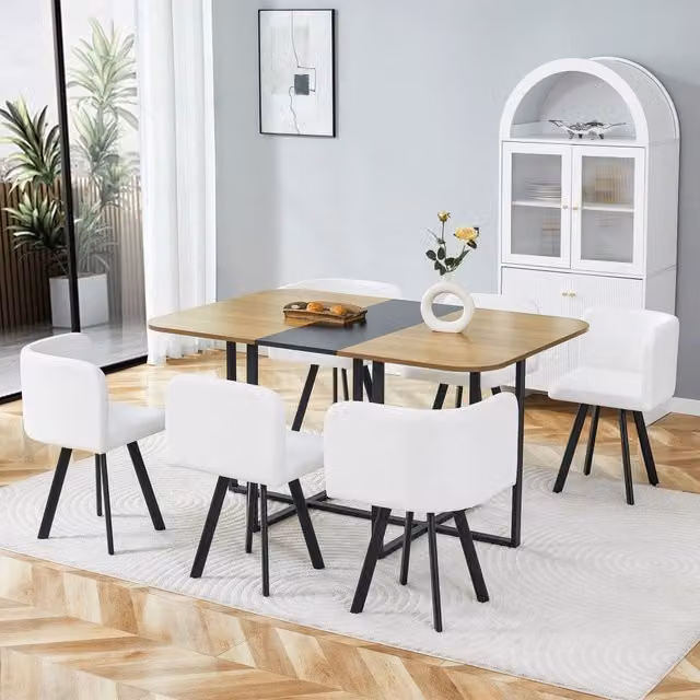 Set tavolo e sedie da pranzo estensibile MIVRAY nero per 4-6 persone in MDF, metallo e plastica per cucina e soggiorno