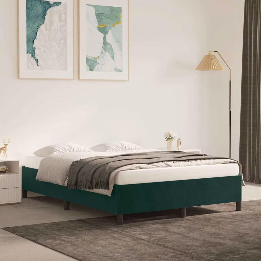 vidaXL Giroletto in Velluto Verde con Listelli in Legno L/P/H: 140 x 200 x 143 cm