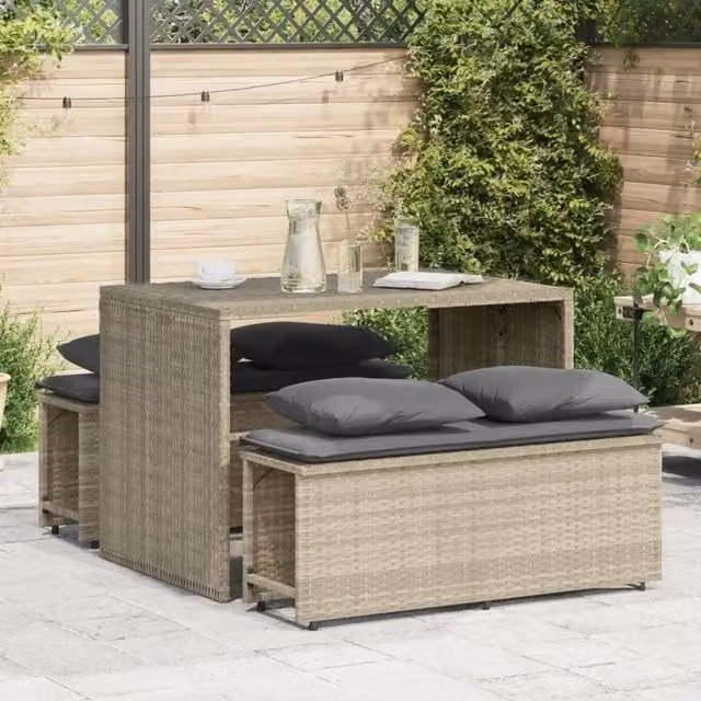 Set Pranzo da Giardino 3pz con Cuscini Grigio Chiaro Polyrattan 4003907