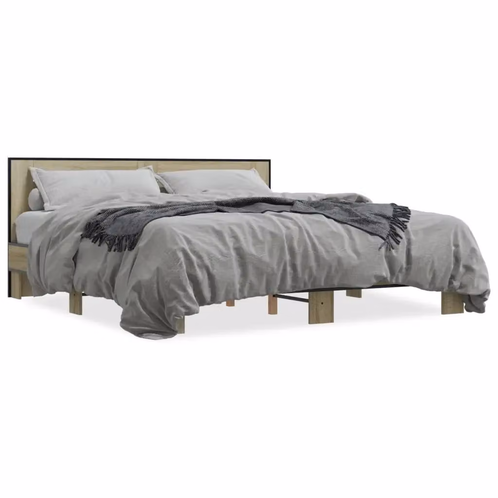 Letto Giroletto vidaXL in Rovere Sonoma e Metallo, L 200 x P 200 cm – 2