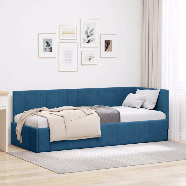 Cornice del letto ad angolo vidaXL in velluto blu, L 200 x P 80 x H 84 cm