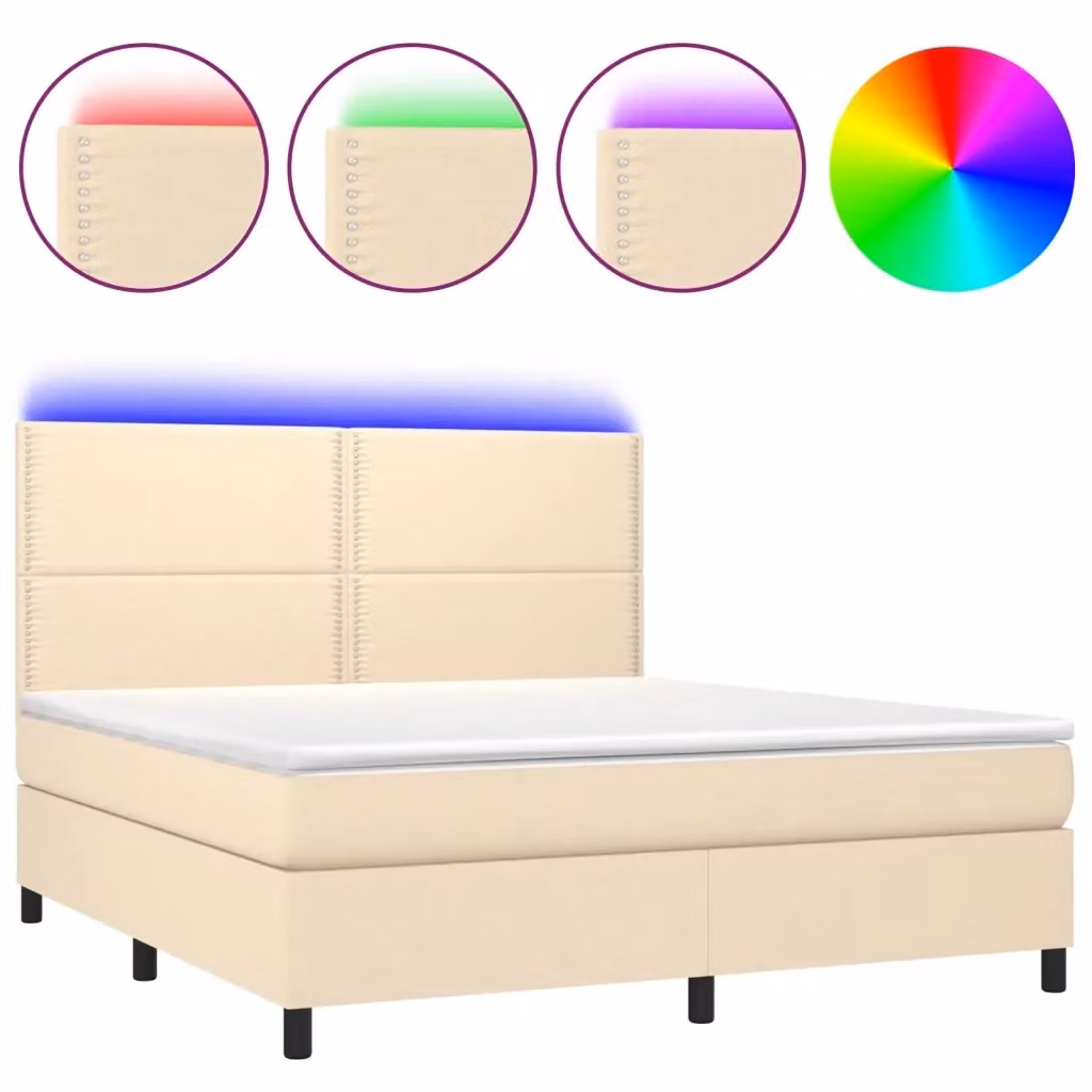 Letto a molle con materasso vidaXL in tessuto beige e bianco con illuminazione LED sottostante e porta USB, L/P/H: 180 x 200 x 128 cm – 2