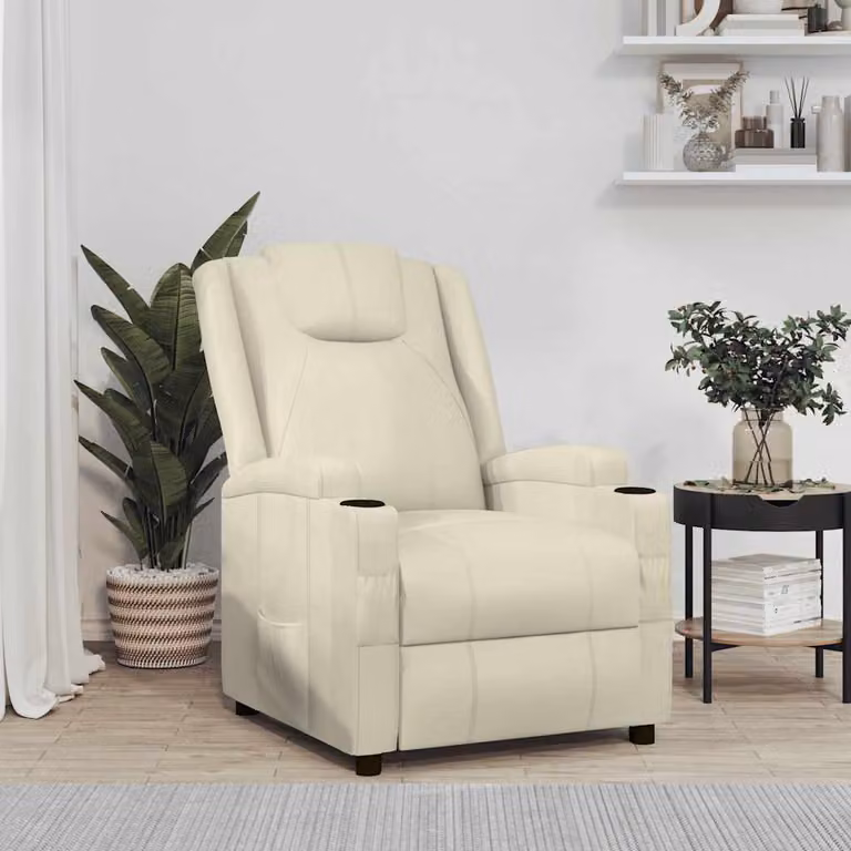 Poltrona Reclinabile Relax vidaXL in Similpelle Bianco e Beige con Braccioli e Regolazione Manuale