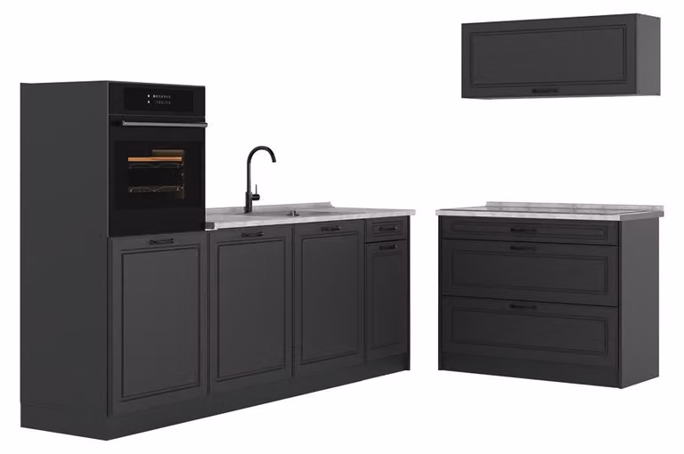 Cucina componibile Vicco R-Line Antracite country/Antracite 220 cm piano di lavoro Marmo, Model 68116