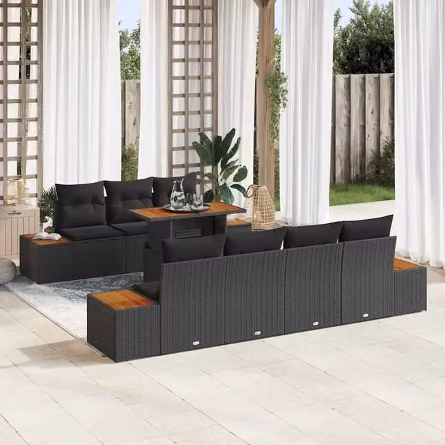 Set Divano da Giardino 8 pz Nero Poly Rattan 3350040