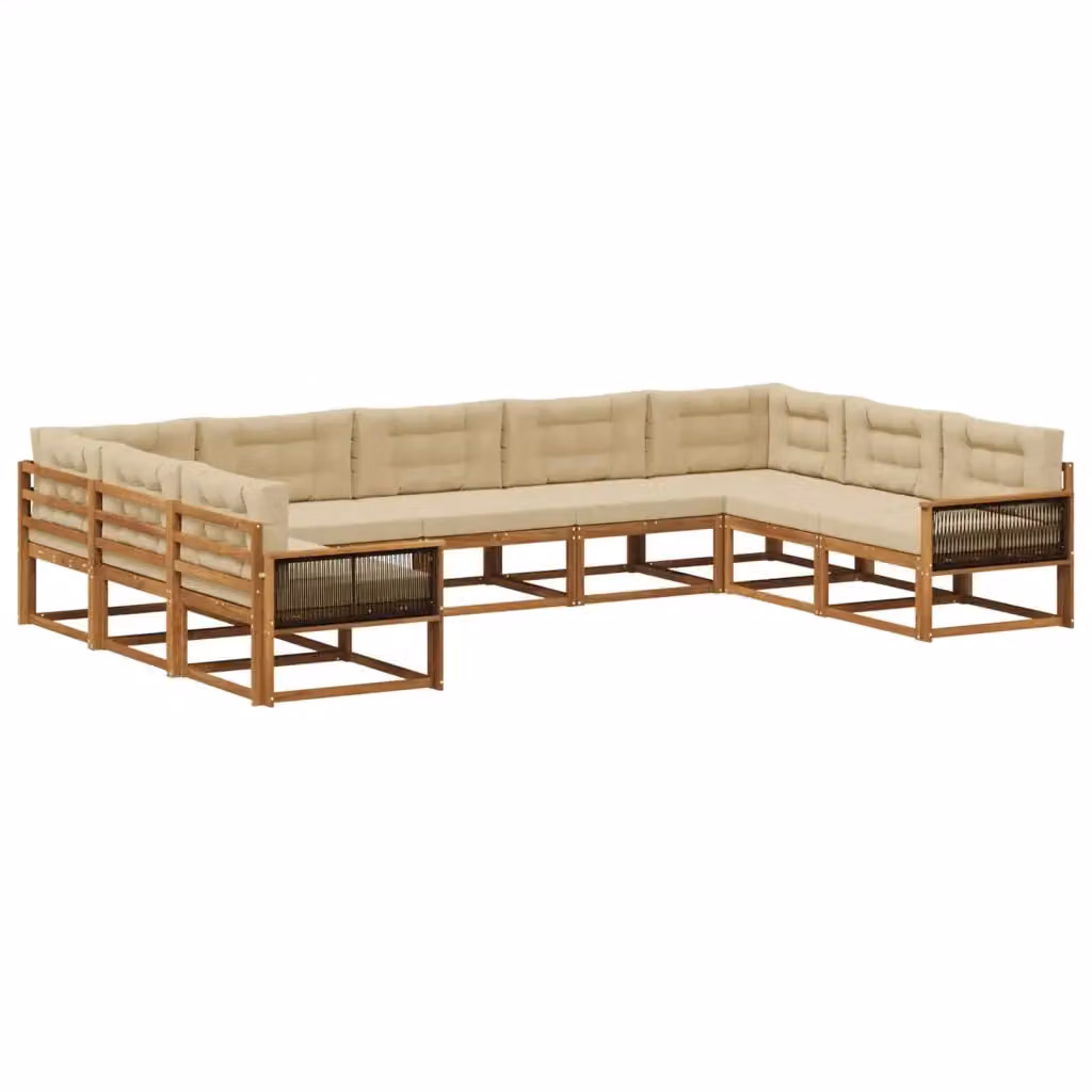 Set di divani da esterno a L con 9 pezzi vidaXL in legno di acacia, colore beige e marrone – 2
