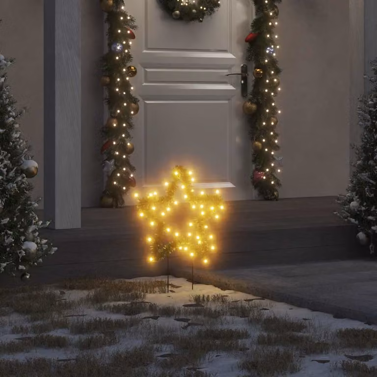 vidaXL Decorazioni Luminose Natalizie a Stella con 50 LED Bianco Caldo e Picchetti per Giardino, Set da 3 pezzi, Altezza: 29 cm