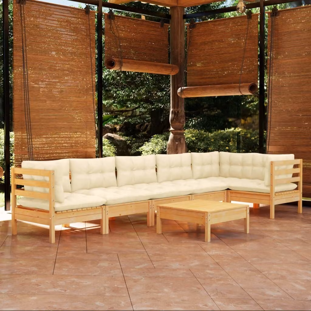 Maison Exclusive - Set Salotto da Giardino 7pz con Cuscini Crema in Legno di Pino