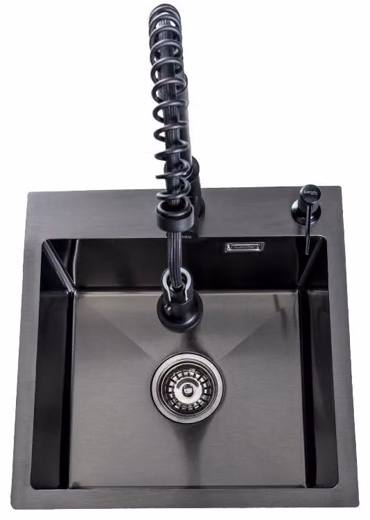 Lavandino online Lendo con rubinetto spray 44x44x20 cm acciaio inox nero