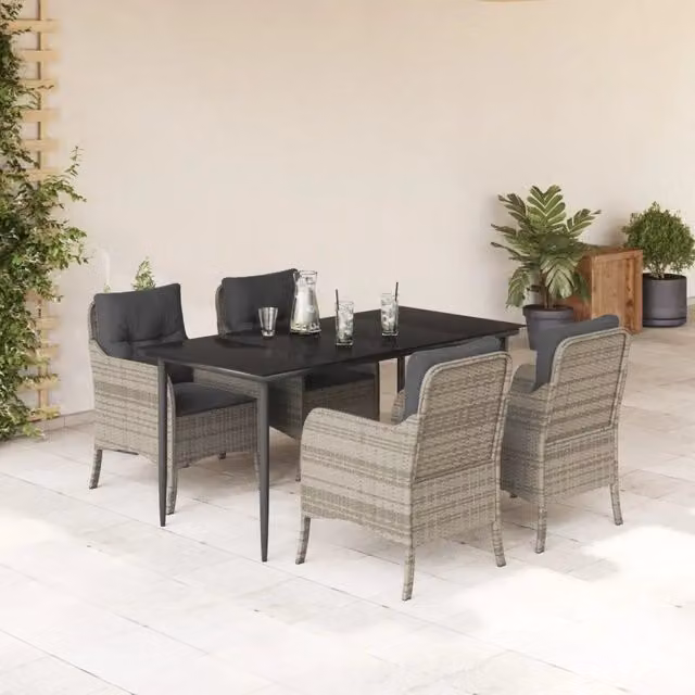 Set Pranzo da Giardino 5pz con Cuscini Grigio Chiaro Polyrattan 3211993