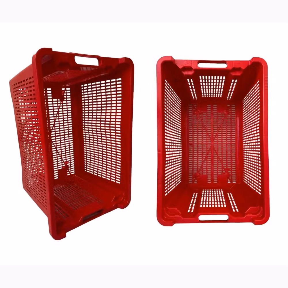 Set di 48 cassette agricole salvaspazio per ortofrutta in plastica rossa con fondo forato, L: 52 cm, P: 29 cm, H: 42 cm – 2