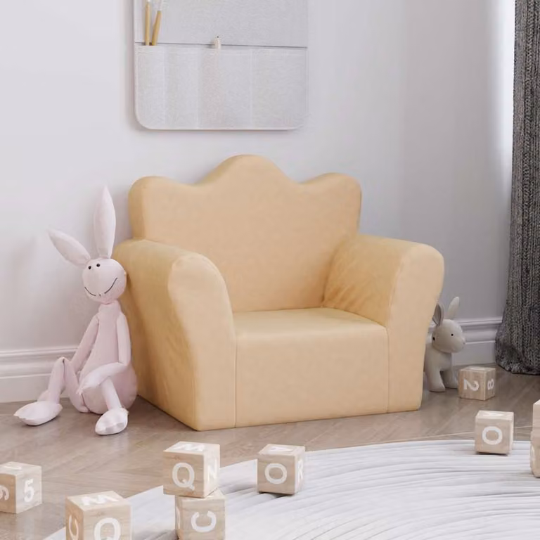 vidaXL Divano per Bambini in Morbido Peluche Beige L: 76,7 cm, P: 54 cm, H: 45 cm, 34 cm