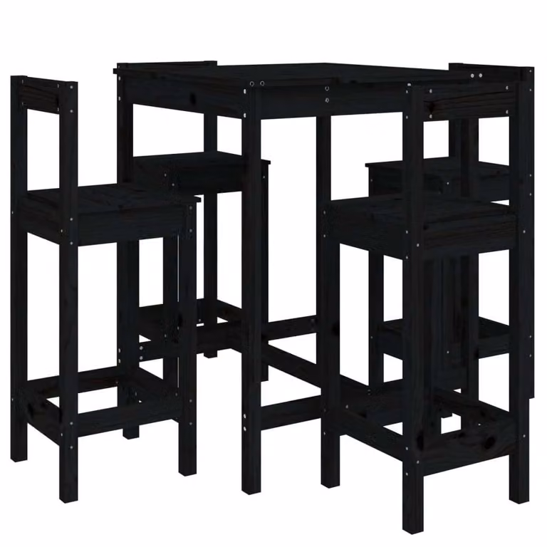 Set Bar da Giardino 5 pz Nero in Legno Massello di Pino
